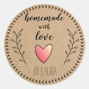 Homemade met Love Heart Kraft Paper Aanpassen Ronde Sticker