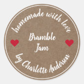 Homemade met Love | Jam Canning Kraft Red Heart Ronde Sticker (Voorkant)
