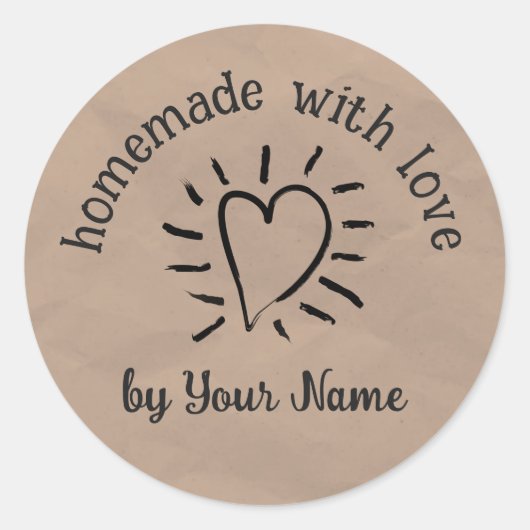 Homemade met Love Jouw naam Kraft Rustin Product Ronde Sticker (Voorkant)