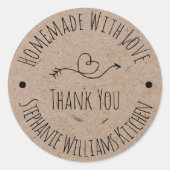 Homemade met Love | Kraft Paper Hartelijk dank Ronde Sticker (Voorkant)