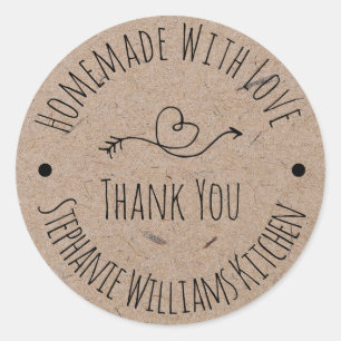 Homemade met Love Kraft Paper Hartelijk dank Ronde Sticker