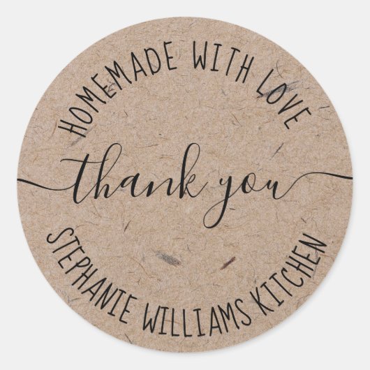 Homemade met Love | Kraft Paper Hartelijk dank Ronde Sticker (Voorkant)