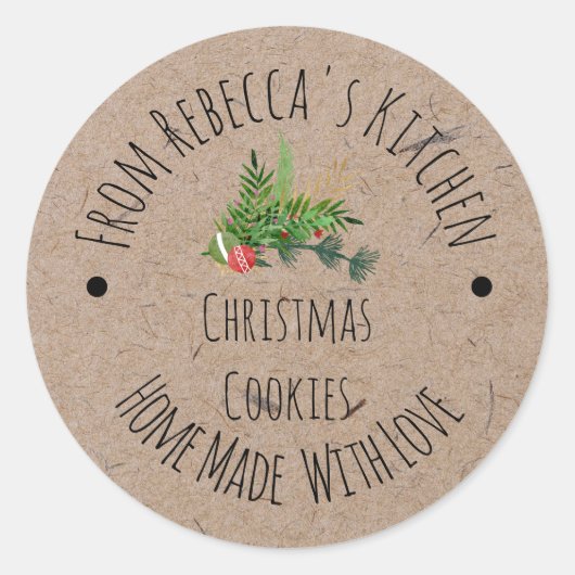 Homemade met Love Kraft Paper | Kerstkoekjes Ronde Sticker (Voorkant)