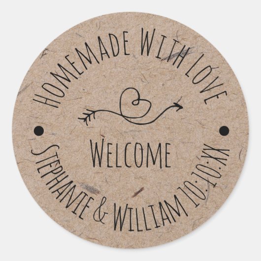Homemade met Love Kraft Paper | Weddenschap Ronde Sticker (Voorkant)