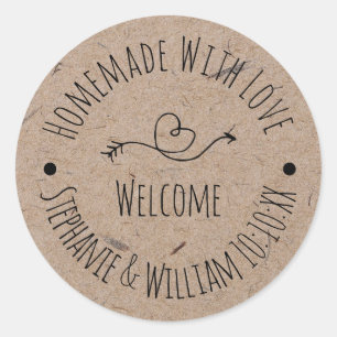 Homemade met Love Kraft Paper   Weddenschap Ronde Sticker