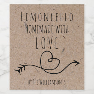 Homemade met Love Limoncello Kraft Paper Wijn Etiket