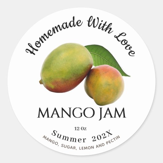 Homemade met Love Mango Jam Summer 202X Ronde Sticker (Voorkant)