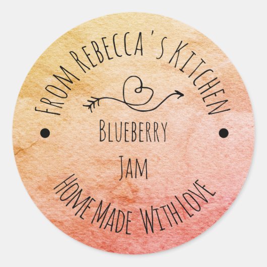 Homemade met Love oranje waterverf Jam Canning Ronde Sticker (Voorkant)