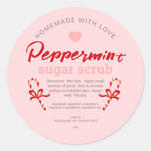 Homemade met Love Peppermint Sugar Scrub Editable Ronde Sticker (Voorkant)