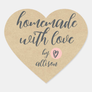 Homemade met Love Personalized Kraft Paper Hart Sticker