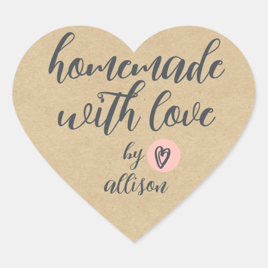 Homemade met Love Personalized Kraft Paper Hart Sticker (Voorkant)