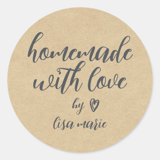 Homemade met Love Personalized Kraft Paper Ronde Sticker (Voorkant)