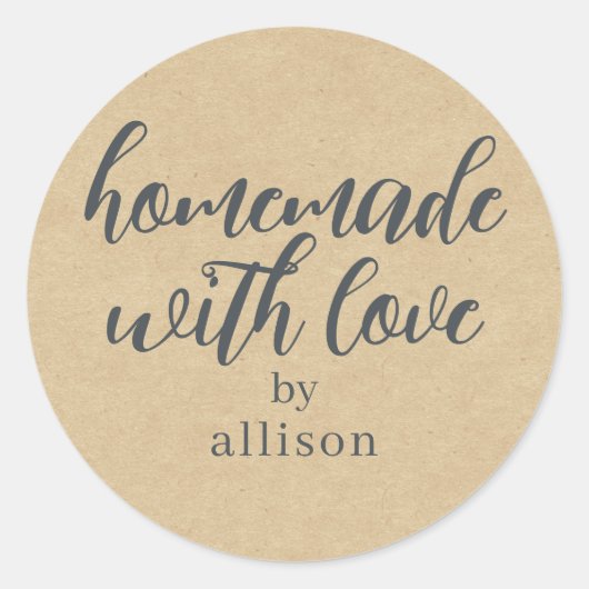 Homemade met Love Personalized Kraft Paper Ronde Sticker (Voorkant)