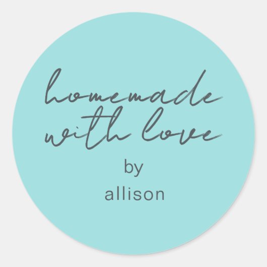 Homemade met Love Personalized Turquoise Gift Ronde Sticker (Voorkant)