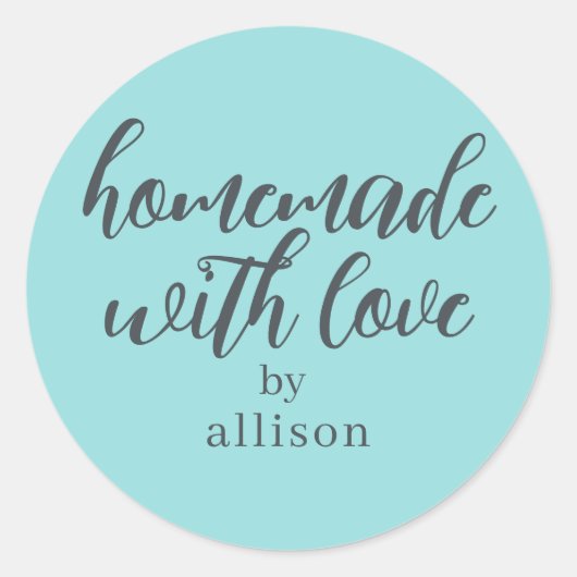 Homemade met Love Personalized Turquoise Gift Ronde Sticker (Voorkant)