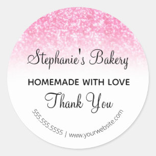 Homemade met Love Pink Glitter Hartelijk dank Ronde Sticker