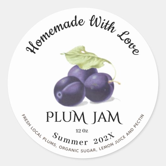 Homemade met Love PLUM Jam Summer 202X Ronde Sticker (Voorkant)