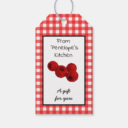 Homemade met Love Raspberry Jelly Red Gingham Cadeaulabel (Voorkant)