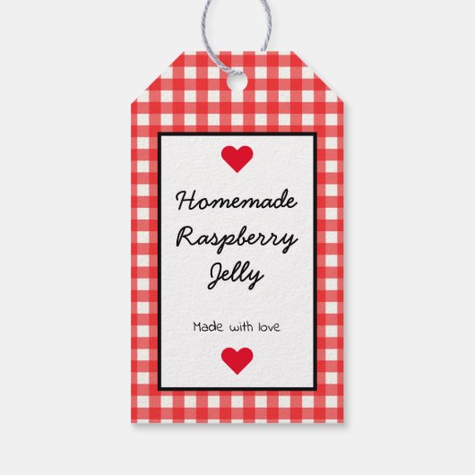 Homemade met Love Raspberry Jelly Red Gingham Cadeaulabel (Achterkant)