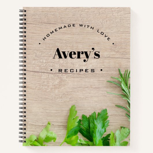 Homemade met Love Recipe Custom Wood Grain board Notitieboek (Voorkant)
