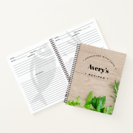 Homemade met Love Recipe Custom Wood Grain board Notitieboek (Binnen)