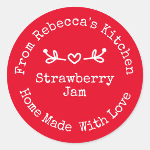 Homemade met Love Red   Aardbeien Jam Canning Ronde Sticker