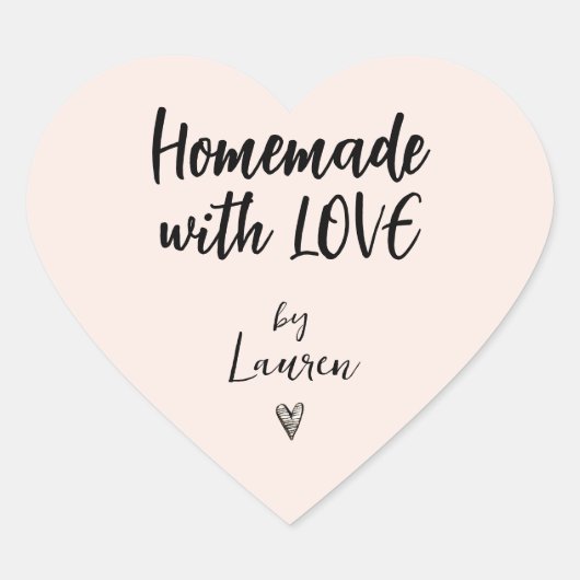HOMEMADE met LOVE roze & Black Heart Sticker (Voorkant)