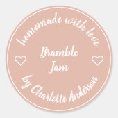 Homemade met Love | Roze heart Modern Jelly Jam Ronde Sticker (Voorkant)