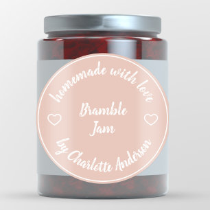 Homemade met Love Roze heart Modern Jelly Jam Ronde Sticker