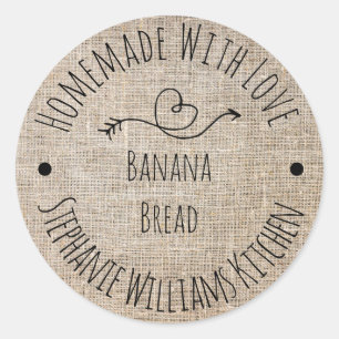 Homemade met Love Rustic Burlap   Betaalde goedere Ronde Sticker