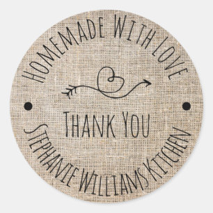 Homemade met Love   Rustic Burlap Hartelijk dank Ronde Sticker