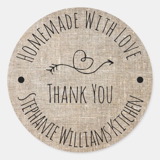 Homemade met Love | Rustic Burlap Hartelijk dank Ronde Sticker (Voorkant)