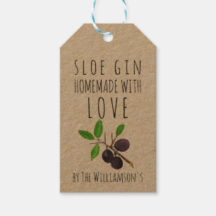Homemade met Love Sloe Gin Kraft Paper Cadeaulabel