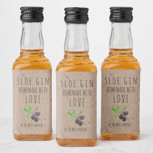 Homemade met Love Sloe Gin Kraft Paper Likeurfles Etiket (Flessen)