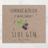 Homemade met Love Sloe Gin Kraft Paper Likeurfles Etiket (Enkel label)