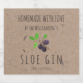 Homemade met Love Sloe Gin Kraft Paper Likeurfles Etiket