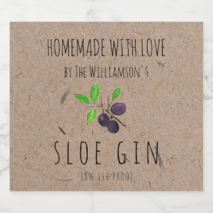 Homemade met Love Sloe Gin Kraft Paper Likeurfles Etiket