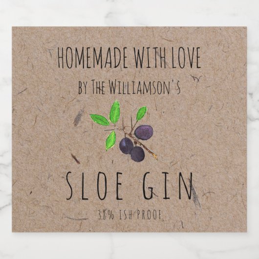 Homemade met Love Sloe Gin Kraft Paper Likeurfles Etiket (Enkel label)