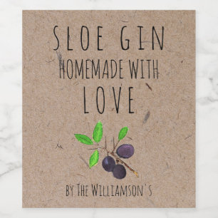 Homemade met Love Sloe Gin Kraft Paper Wijn Etiket