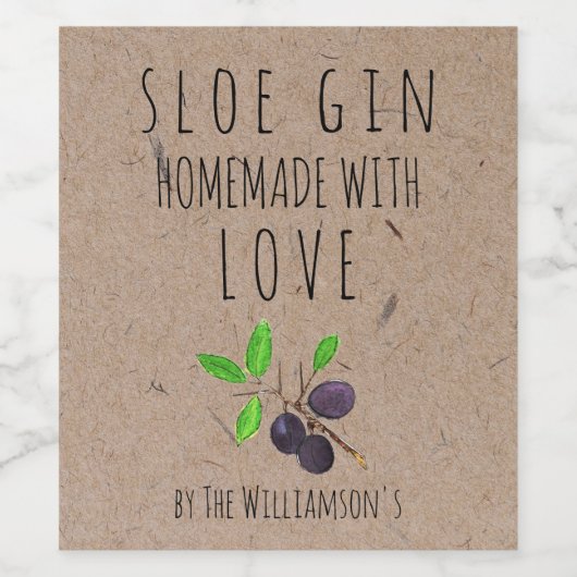 Homemade met Love Sloe Gin Kraft Paper Wijn Etiket (Enkel label)