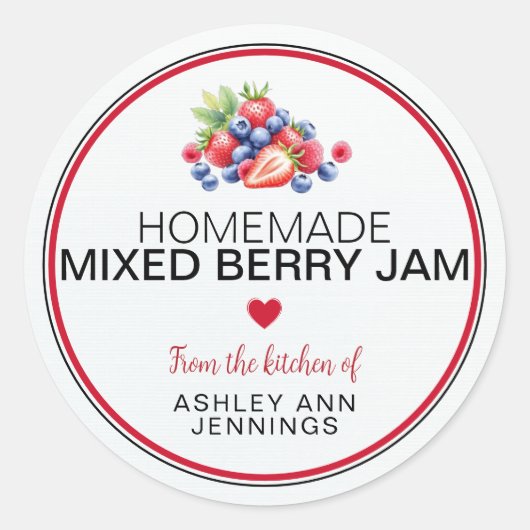 Homemade Mixed Berry Jam Label Personalized (Voorkant)