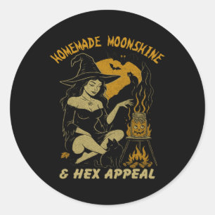 Homemade Moonshine en Hex spreken Halloween-heks a Ronde Sticker