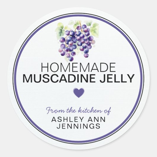 Homemade Muscadine Jelly Label Canning Stickers (Voorkant)