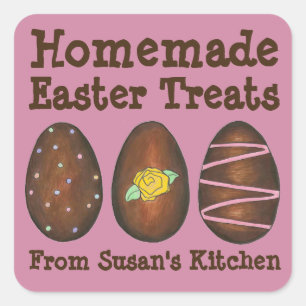 Homemade Paasbehandelingen Chocolate Snoep Eieren Vierkante Sticker