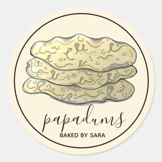 Homemade Papadum Indian Crispy Flatbreads, gebroke Ronde Sticker (Voorkant)