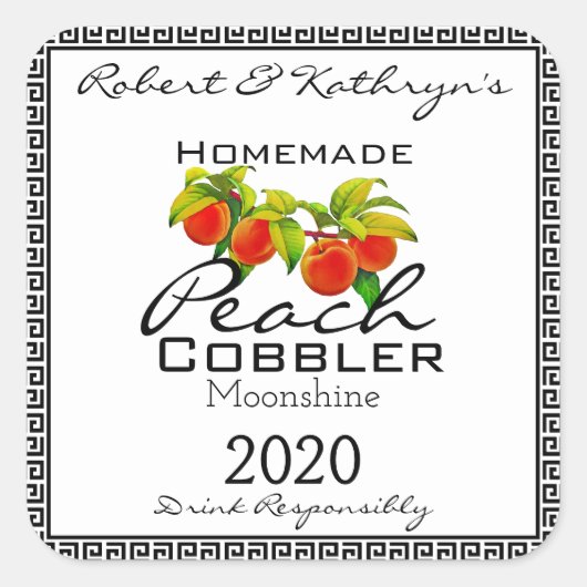 Homemade Peach Cobbler Moonshine - Gepersonaliseer Vierkante Sticker (Voorkant)