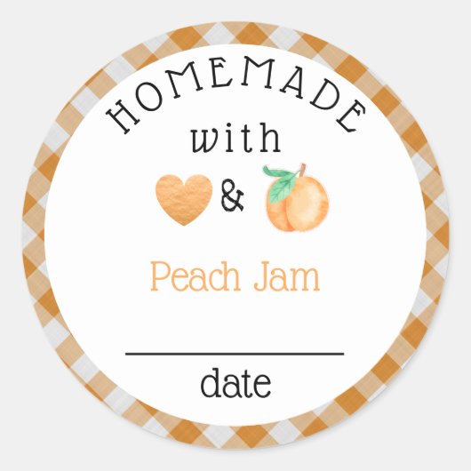Homemade Peach Jam Gingham Ronde Sticker (Voorkant)