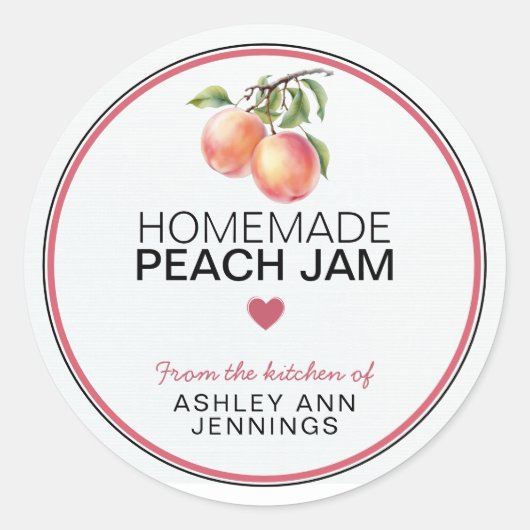 Homemade Peach Jam Label Peaches Canning Stickers (Voorkant)