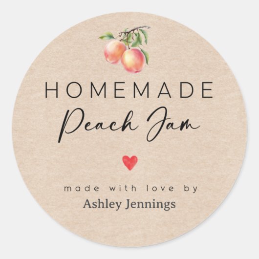 Homemade Peach Jam Labels | Made with Love (Voorkant)