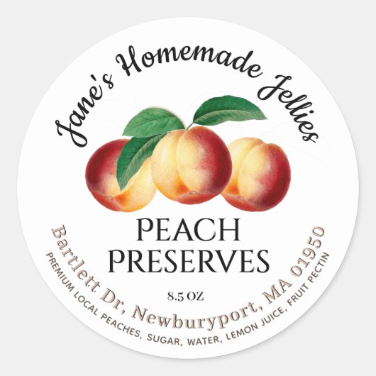  homemade Peach Preserve gelabeld Ronde Sticker (Voorkant)